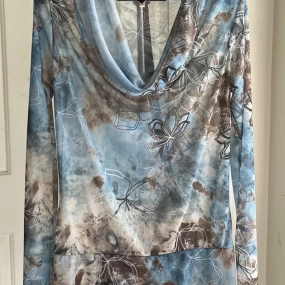 Petit Pois Draped Cowl Neck Doble Mesh Sheer Long Sleeve Blouse Boho Chic,Size S - Picture 10 of 11